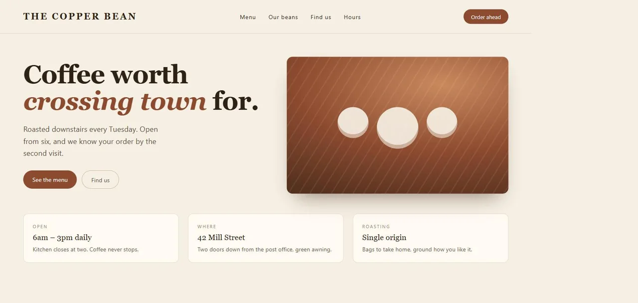 Example screenshot standing in for a café · one-pager site