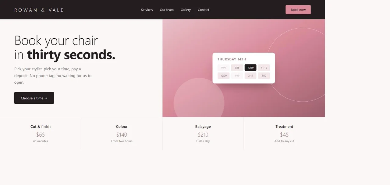 Example screenshot standing in for a salon · booking system site